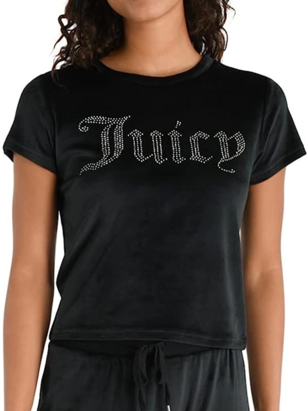 (20) Juicy Couture Velour Rhinestone Spell Out Tee Black Large